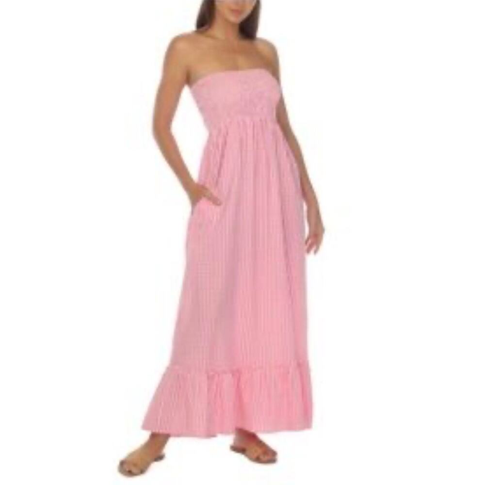Raviya Pink Gingham Strapless Cover Up Maxi Dress L NWT - Picture 2 of 7